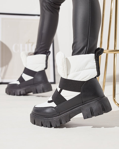 Women's snow boots on a flat sole in black and white Ferory- Footwear