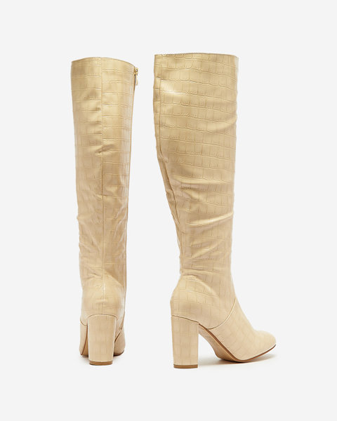 Women's stiletto boots with embossing in beige Mastiu- Footwear