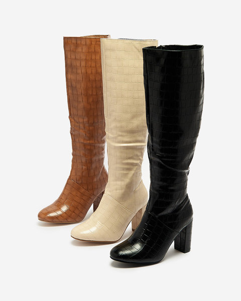 Women's stiletto boots with embossing in beige Mastiu- Footwear