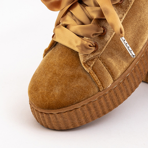 Women's velour platform sports shoes in camel color Itoda - Footwear