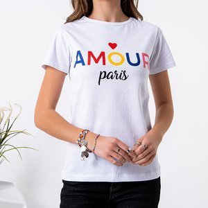 Women's white cotton T-shirt with the inscription - Clothing