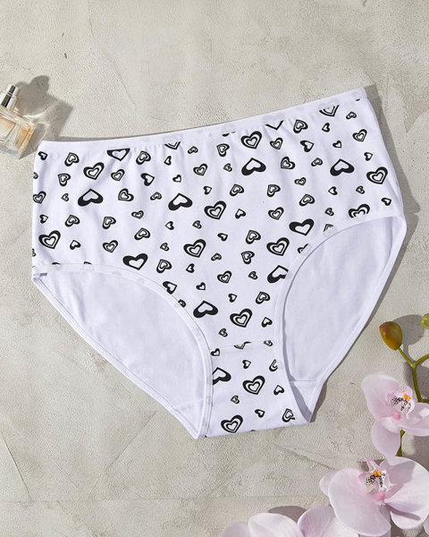 Women's white cotton panties with hearts PLUS SIZE - Underwear