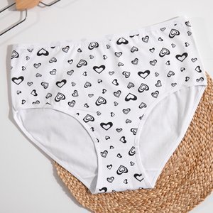Women's white cotton panties with hearts PLUS SIZE - Underwear