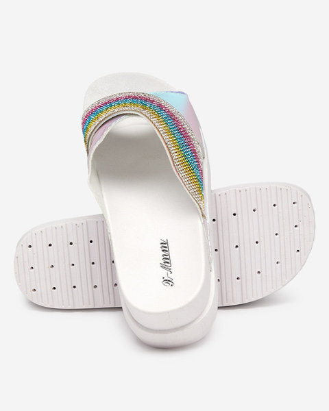 Women's white holographic slippers with sequins Yalay - Footwear