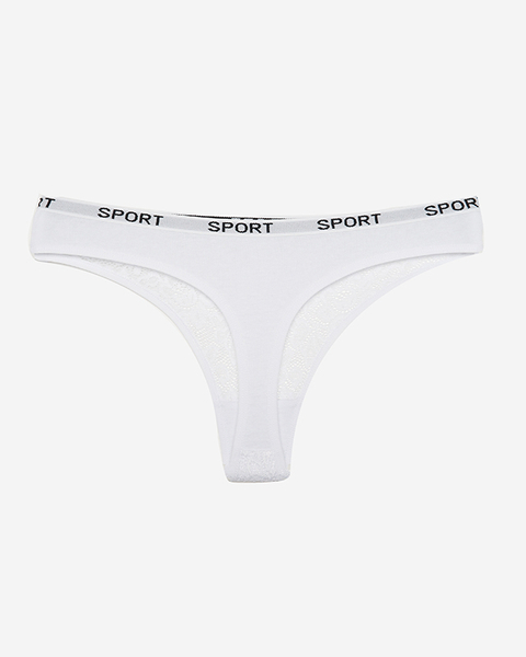 Women's white lace thong with inscriptions - Underwear