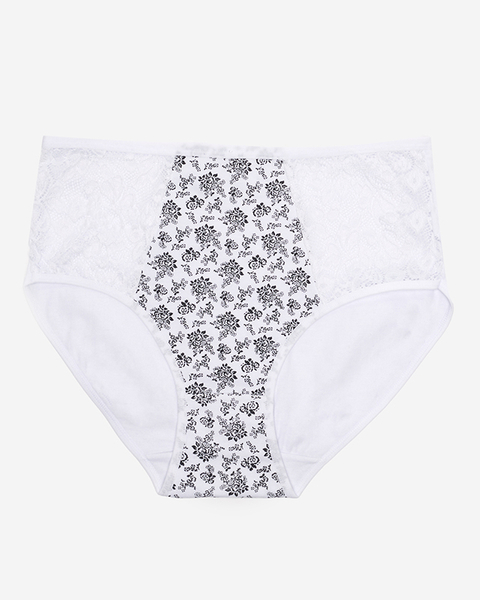 Women's white panties with a high-waisted floral pattern. PLUS SIZE - Underwear