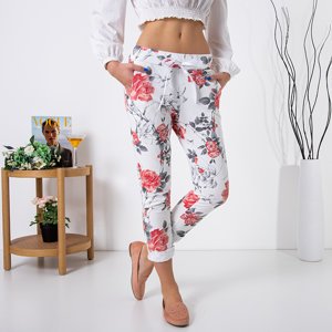 Women's white pants with red flowers - Clothing