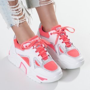 Women's white sports shoes with neon Happier inserts - Footwear