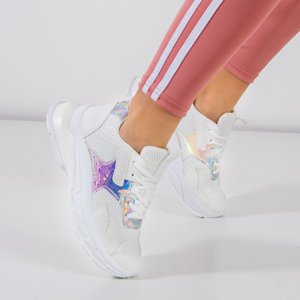 Women's white sports sneakers with holographic inserts Agapila - Footwear