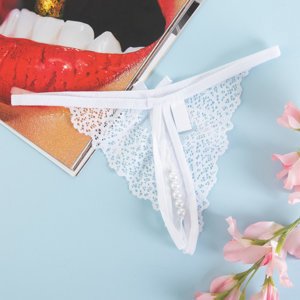 Women's white thong with lace and ornaments - Underwear