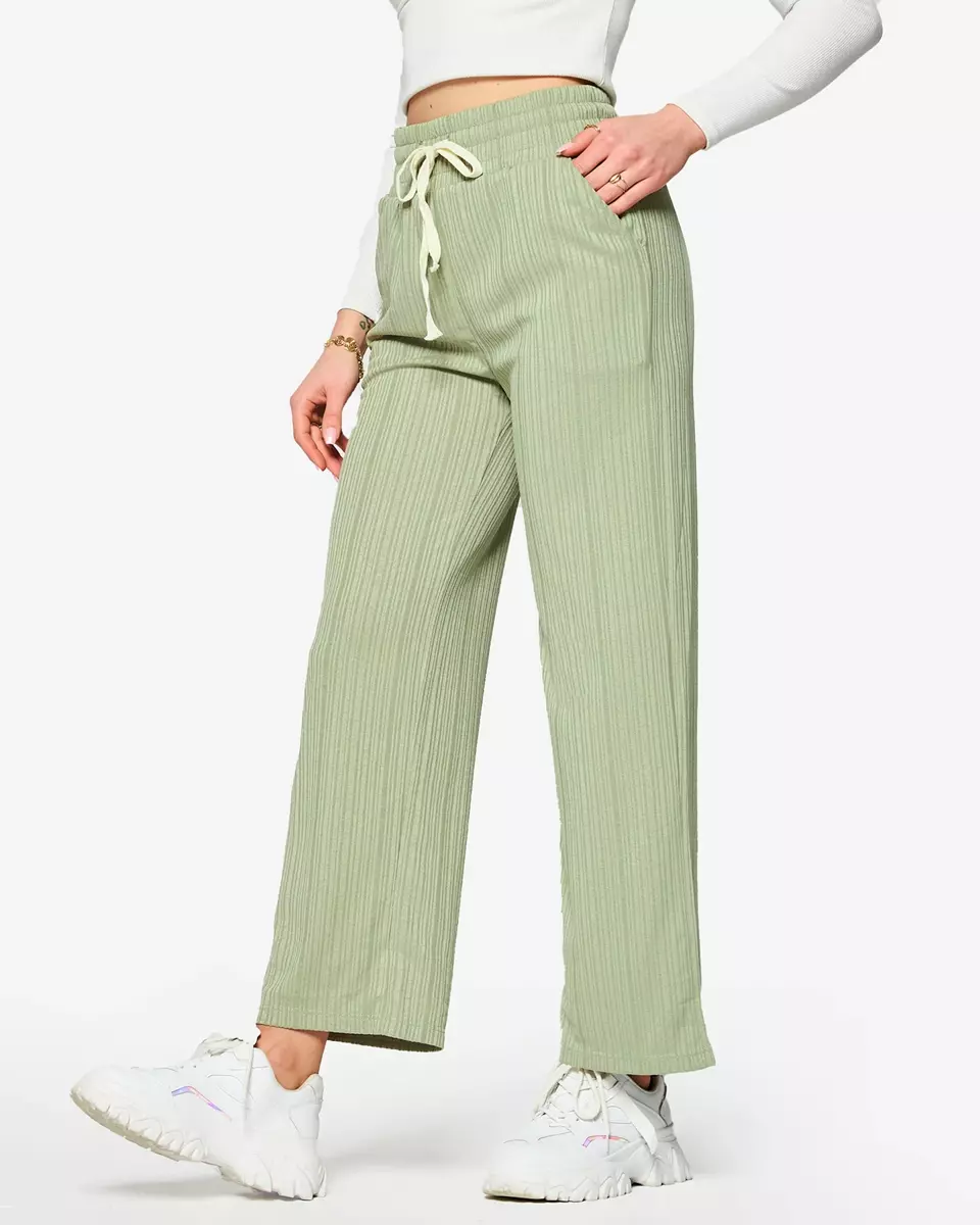 Women's wide ribbed pants in mint color- Clothing