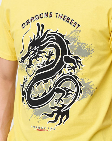 Yellow cotton men's t-shirt with print - Clothing