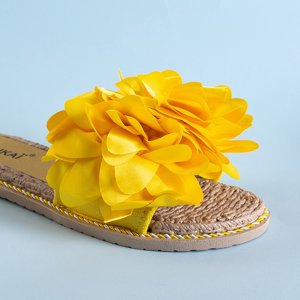 Yellow women's Etain slippers with flowers - Footwear