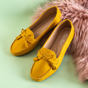 Yellow women's moccasins with a bow and Igeli fringes - Shoes